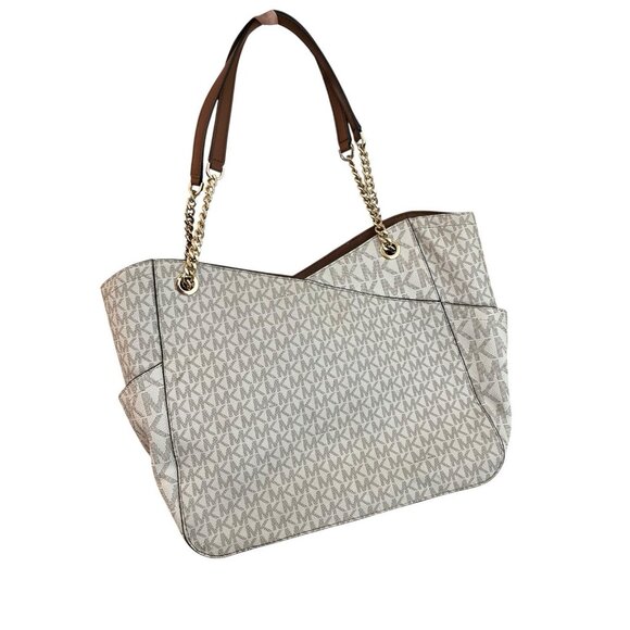 Michael Kors Jet Set Travel Large Leather Chain Shoulder Tote Handbag MK Logo - Picture 2 of 7